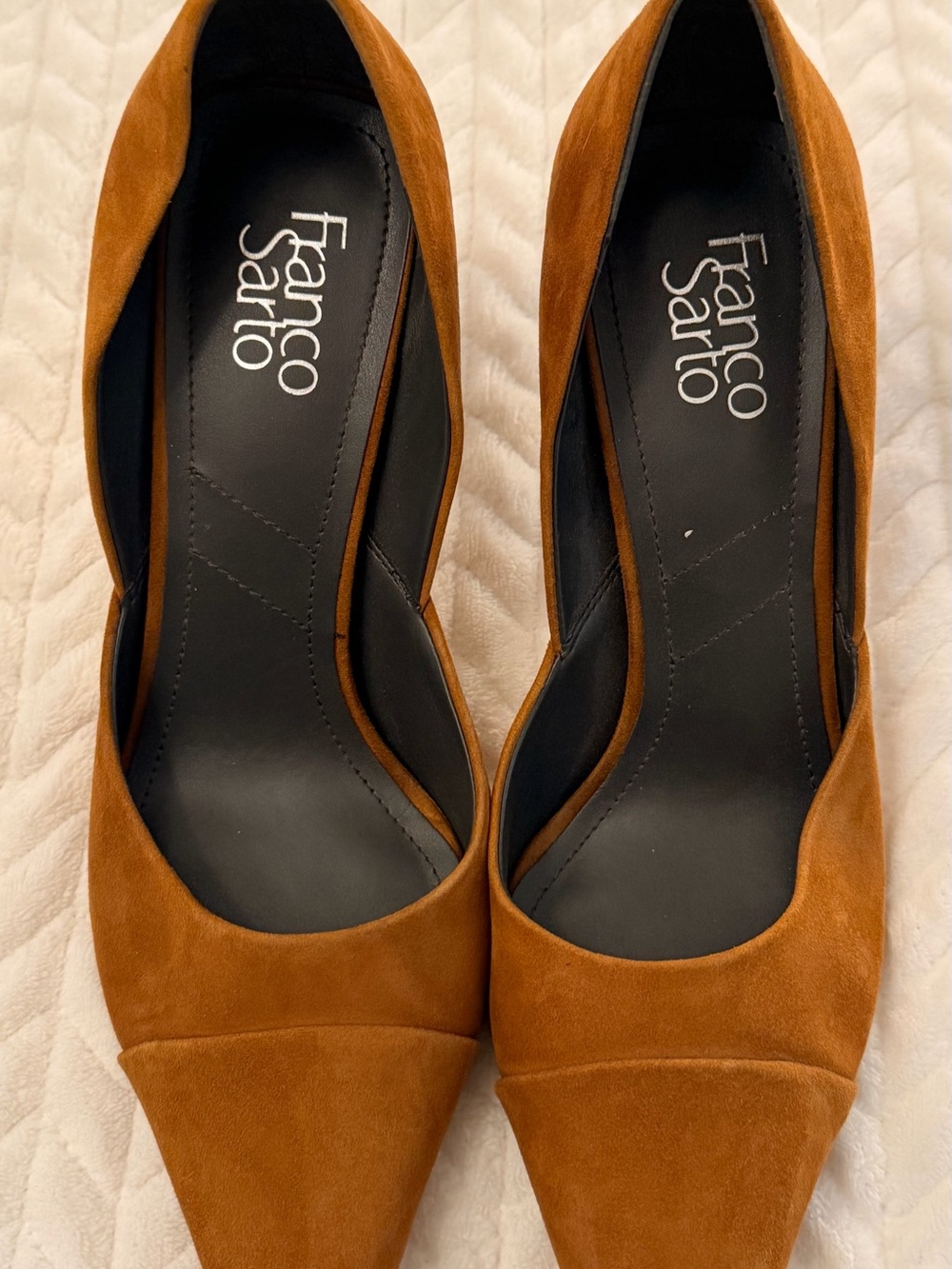 Franco Sarto Pointed-Toe Suede Pumps in Cognac Brown